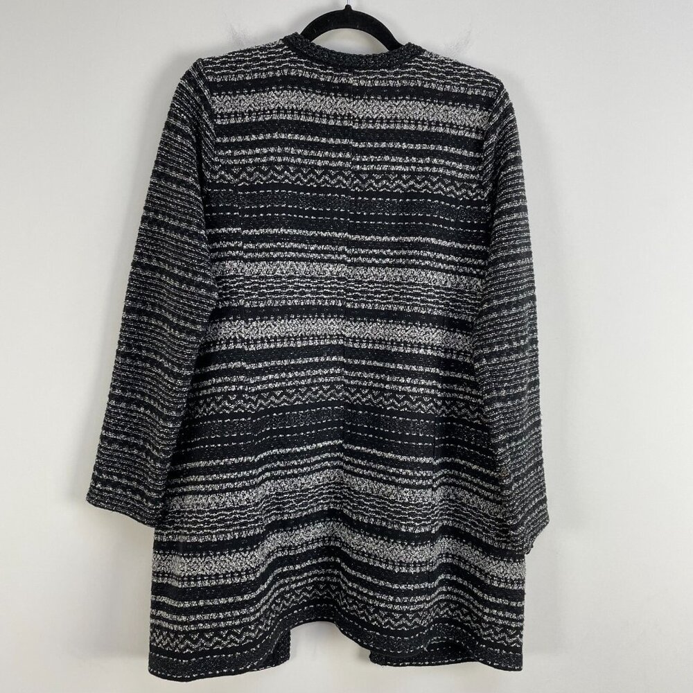 Talbots Womens Medium Black Gray Metallic Open Knit Jacket Tweed Coat Pockets - Picture 12 of 13